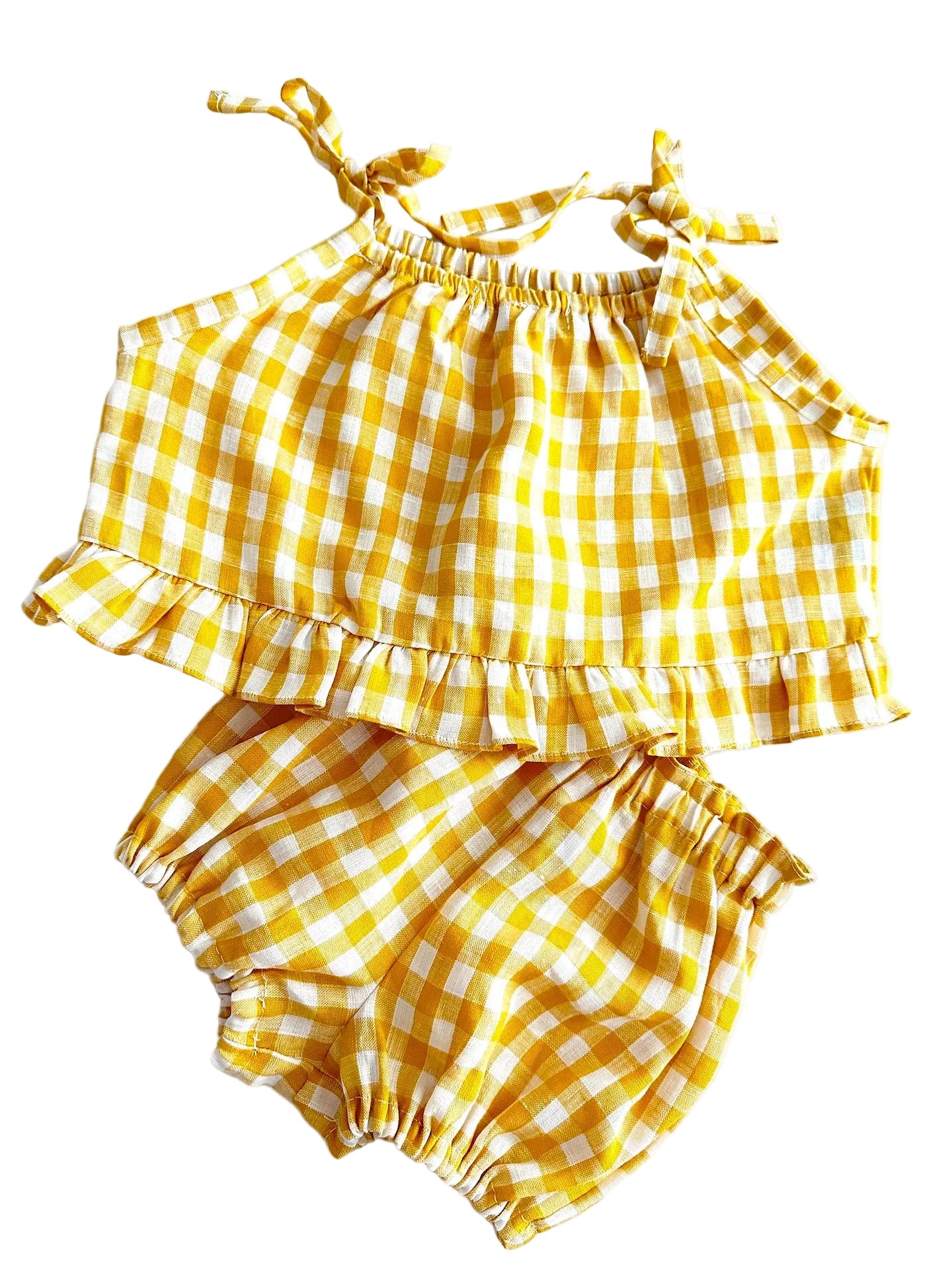 Milla 2 piece loinen set Yellow check