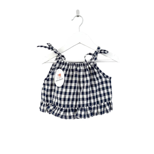 Milla linen baby top Navy check
