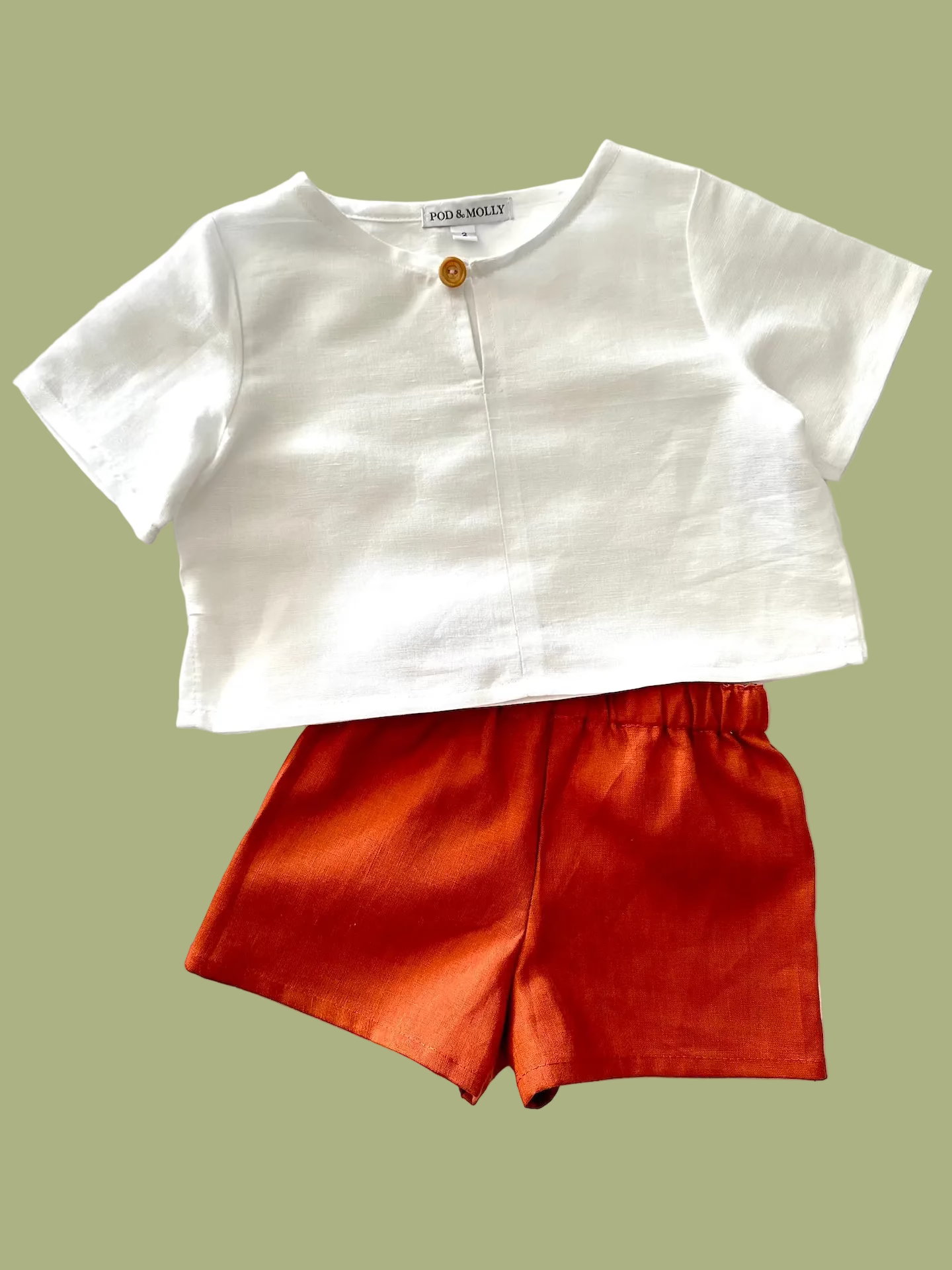 Ollie white boys top and Paprika George shorts