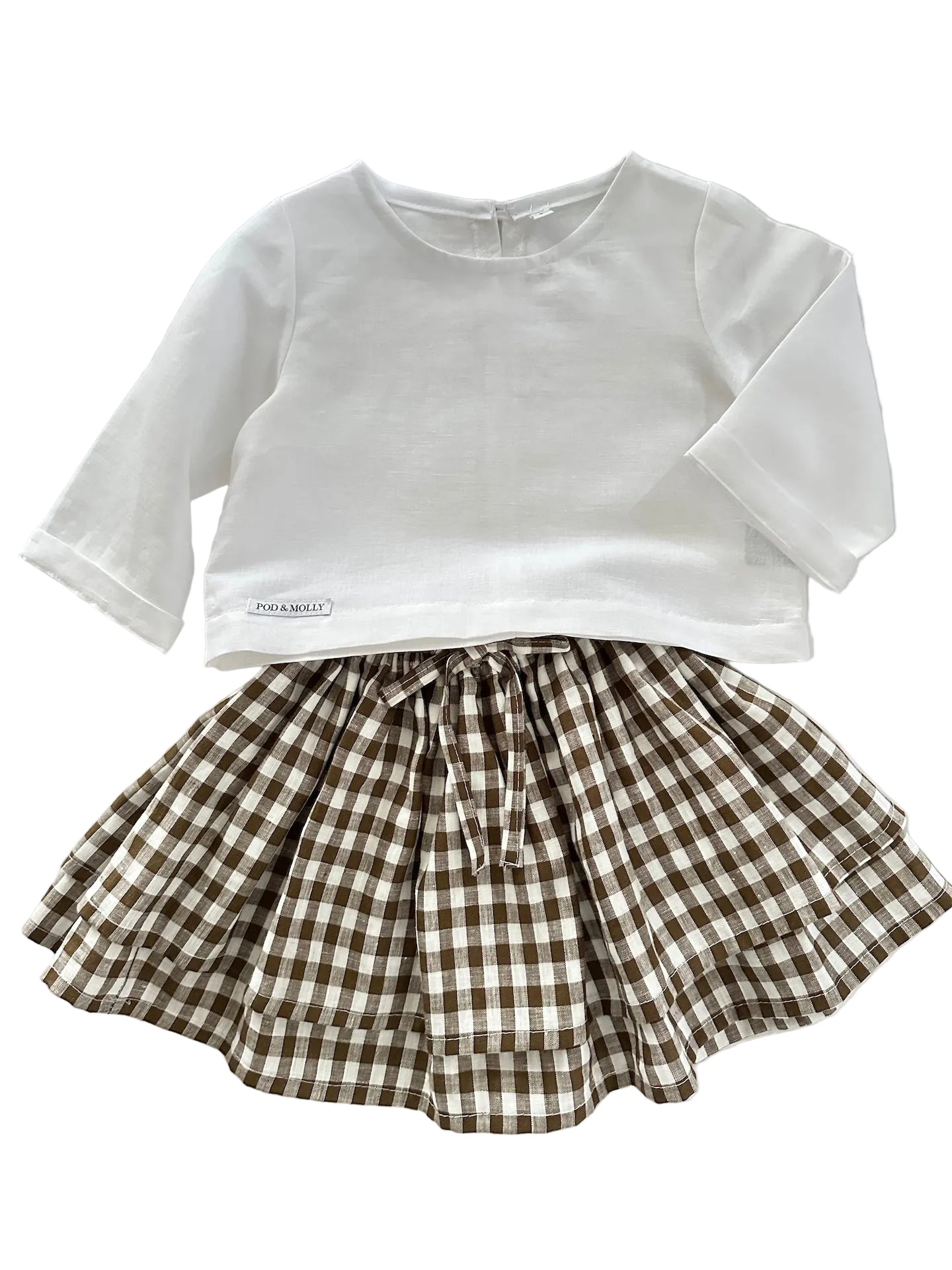 White Esther top and Olive check Ellie Skirt