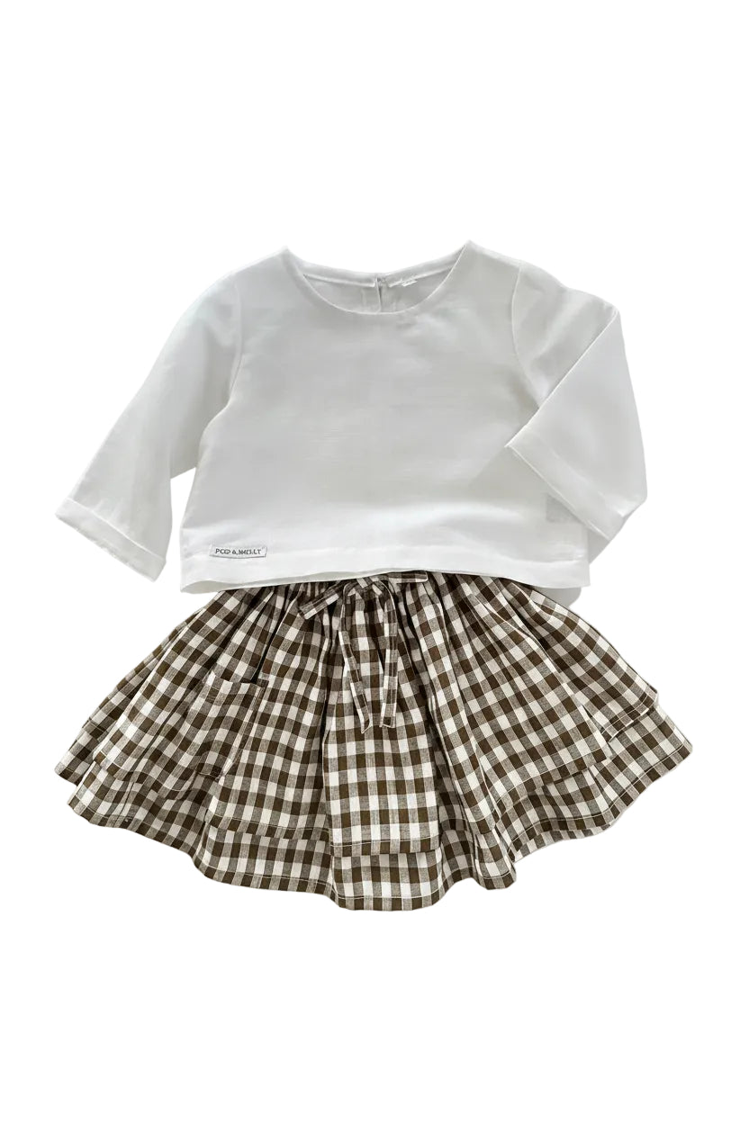 White Esther top and Olive check Ellie Skirt