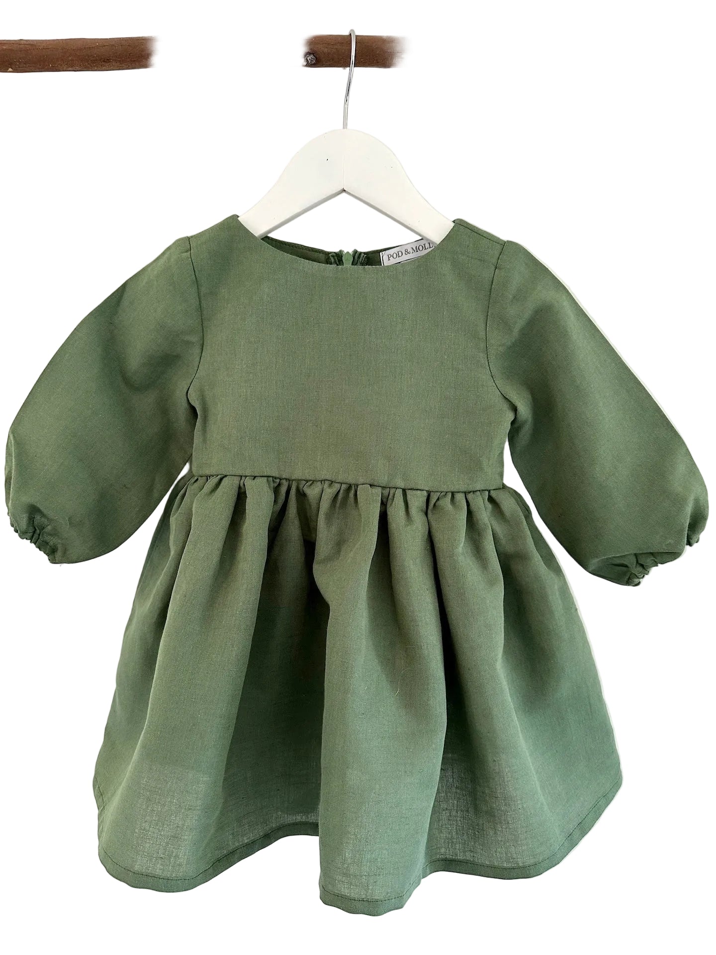 Sophia Olive linen long sleeve dress