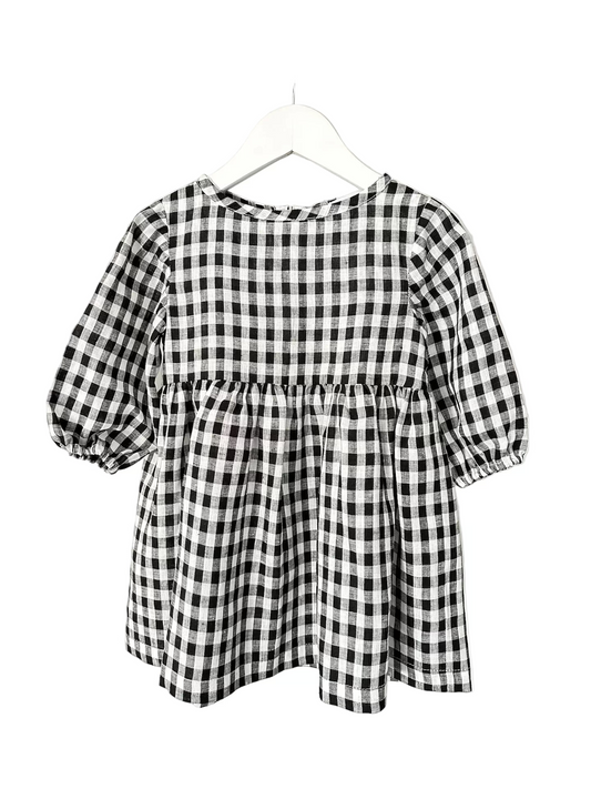 Sophie linen dress black and white check
