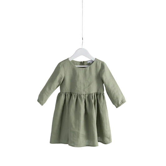 Olive linen girls dress