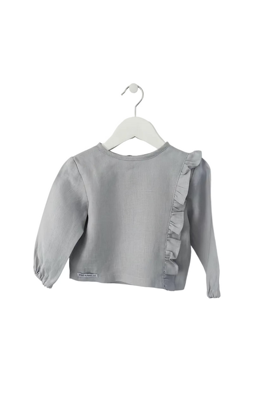 Bella ruffle girls linenb top blue front