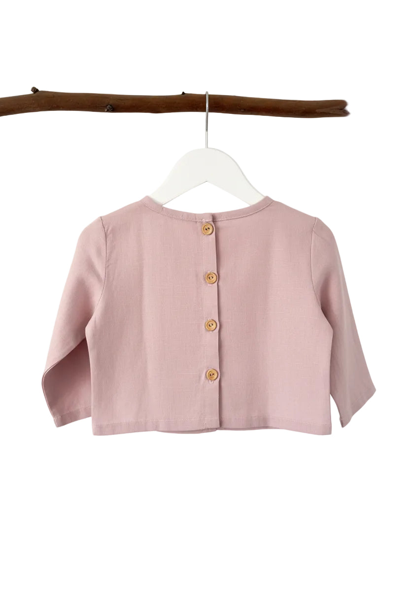 Esther girls linen top pink back