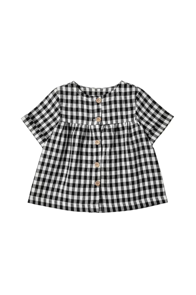 LillyNavycheckTopCuffsleevesback