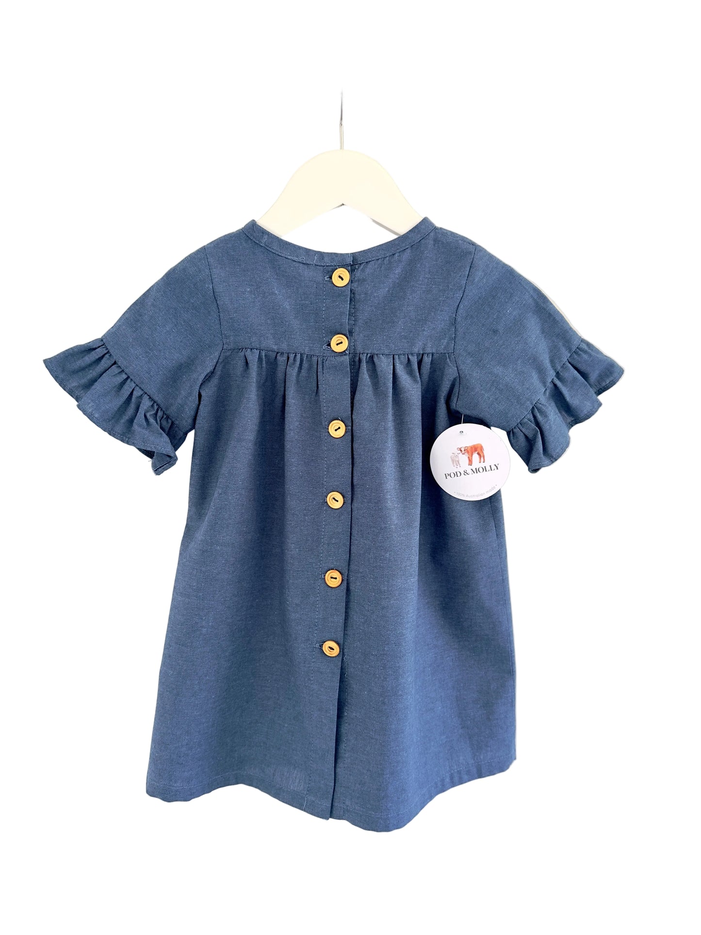 Girls Lilly dress mid blue back