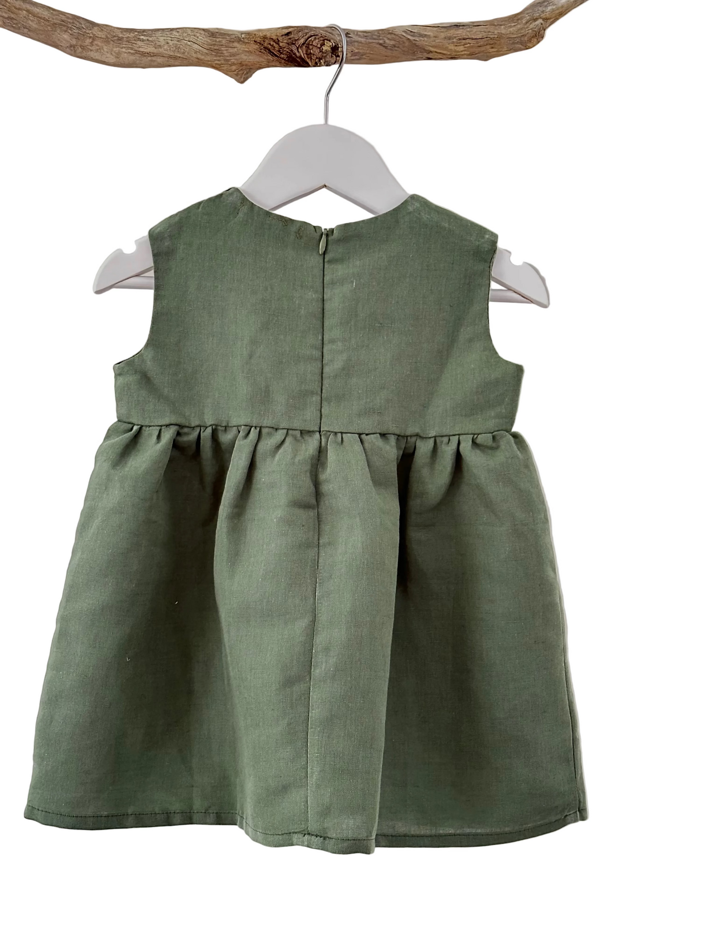 Olivia Linen baby dress kale back