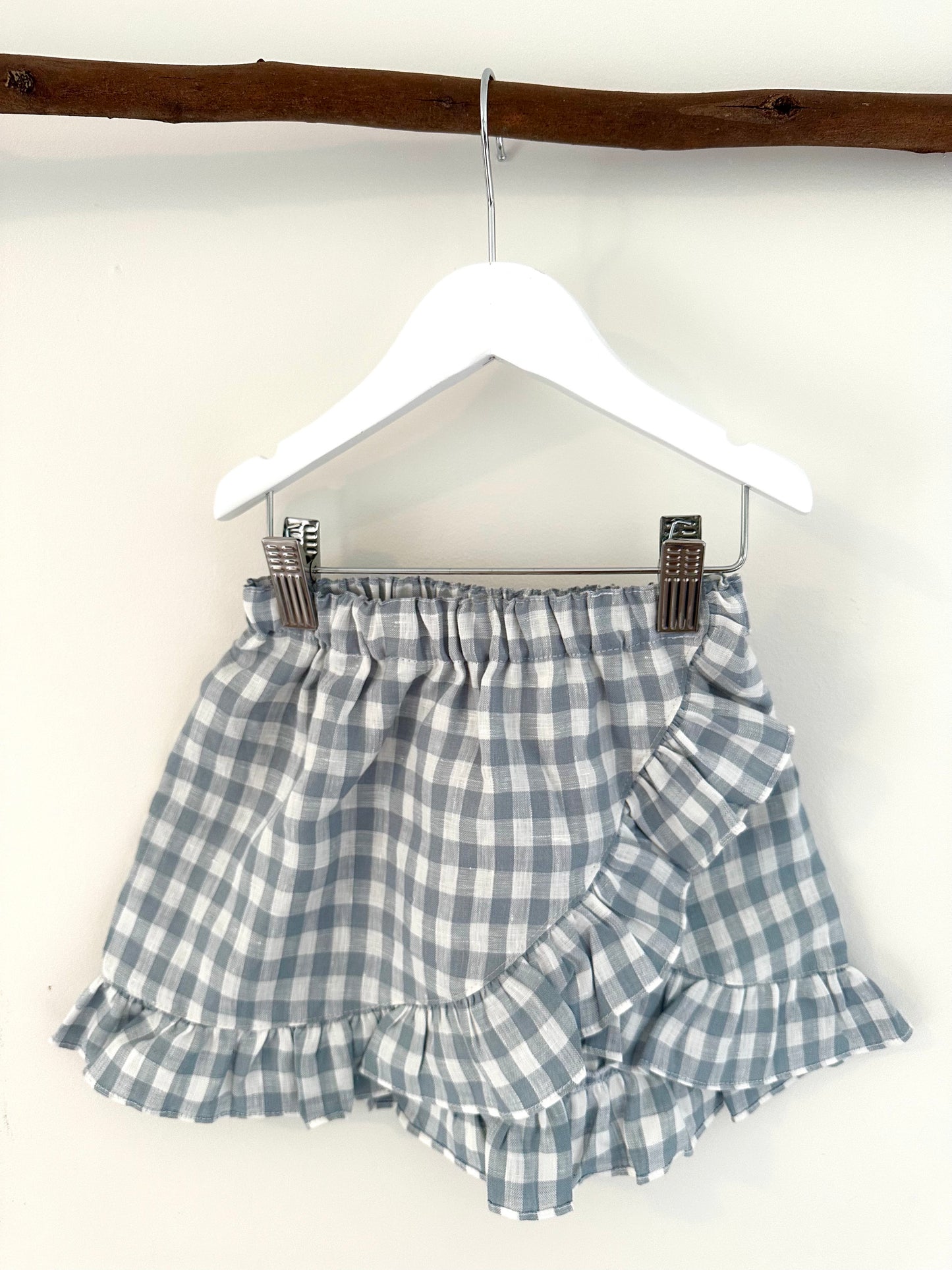 Chloe Ruffle Skirt Blue check linen