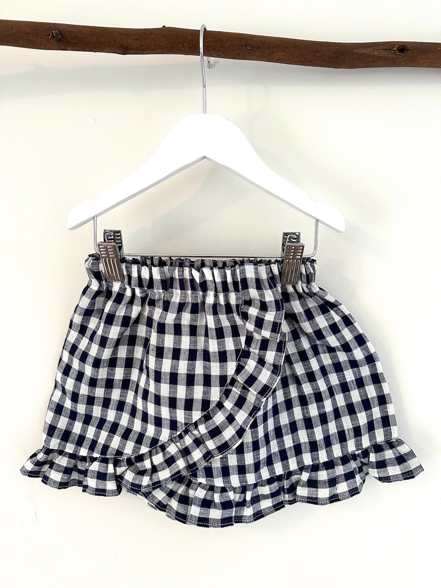 Chloe Ruffle Skirt navy check linen