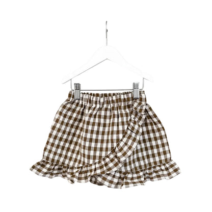 Chloe Ruffle Skirt Olive check linen