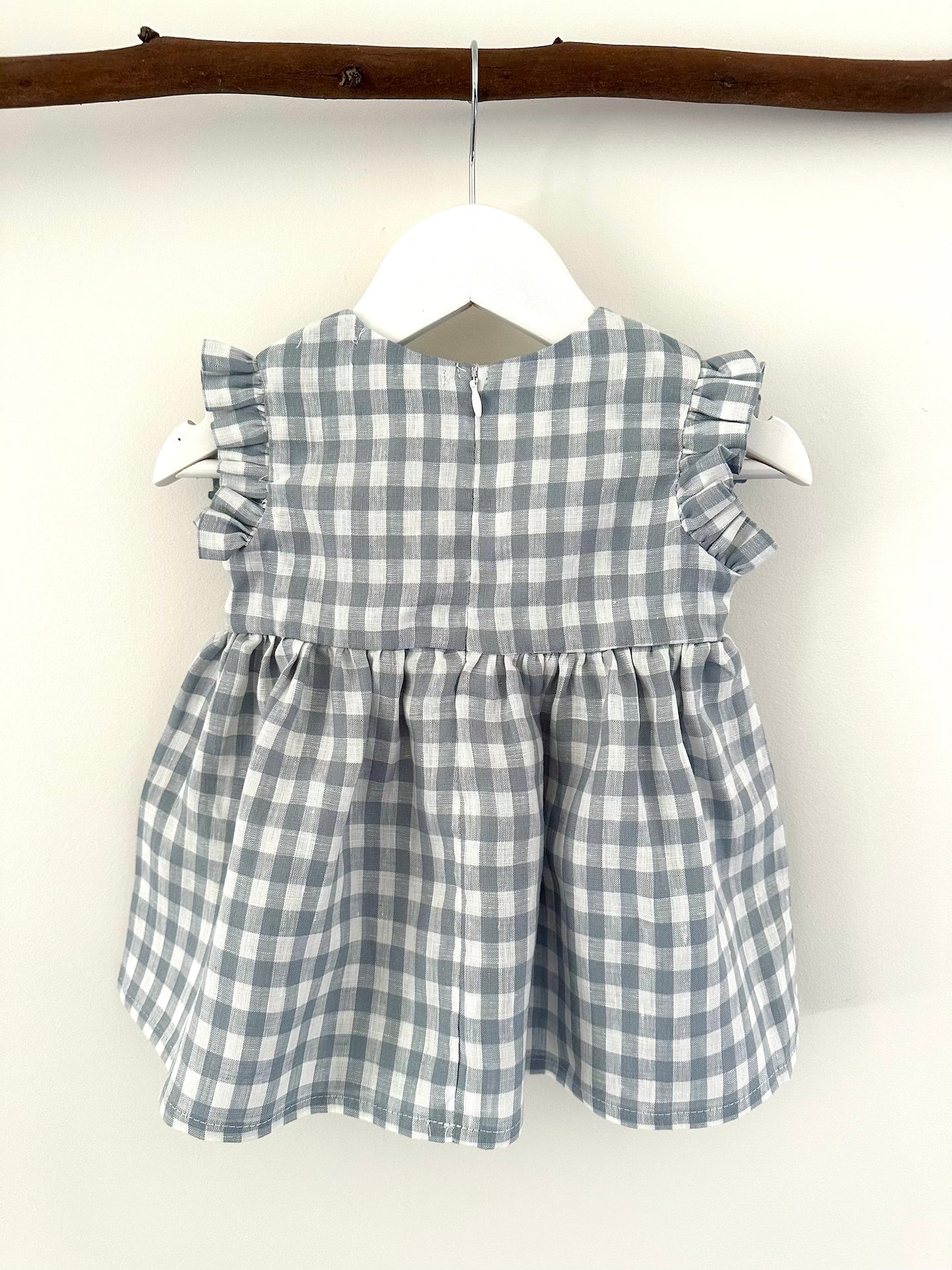 Emi blue check linen gingham dress