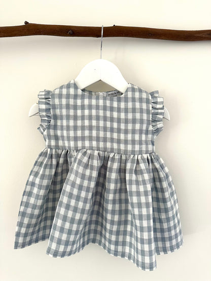 Emi blue check linen gingham dress