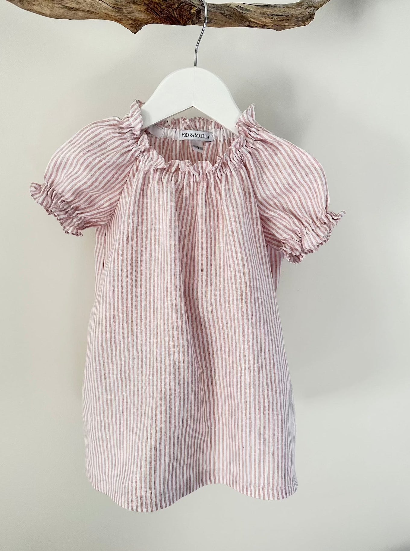 Evie girls linen nightie pink and white stripe