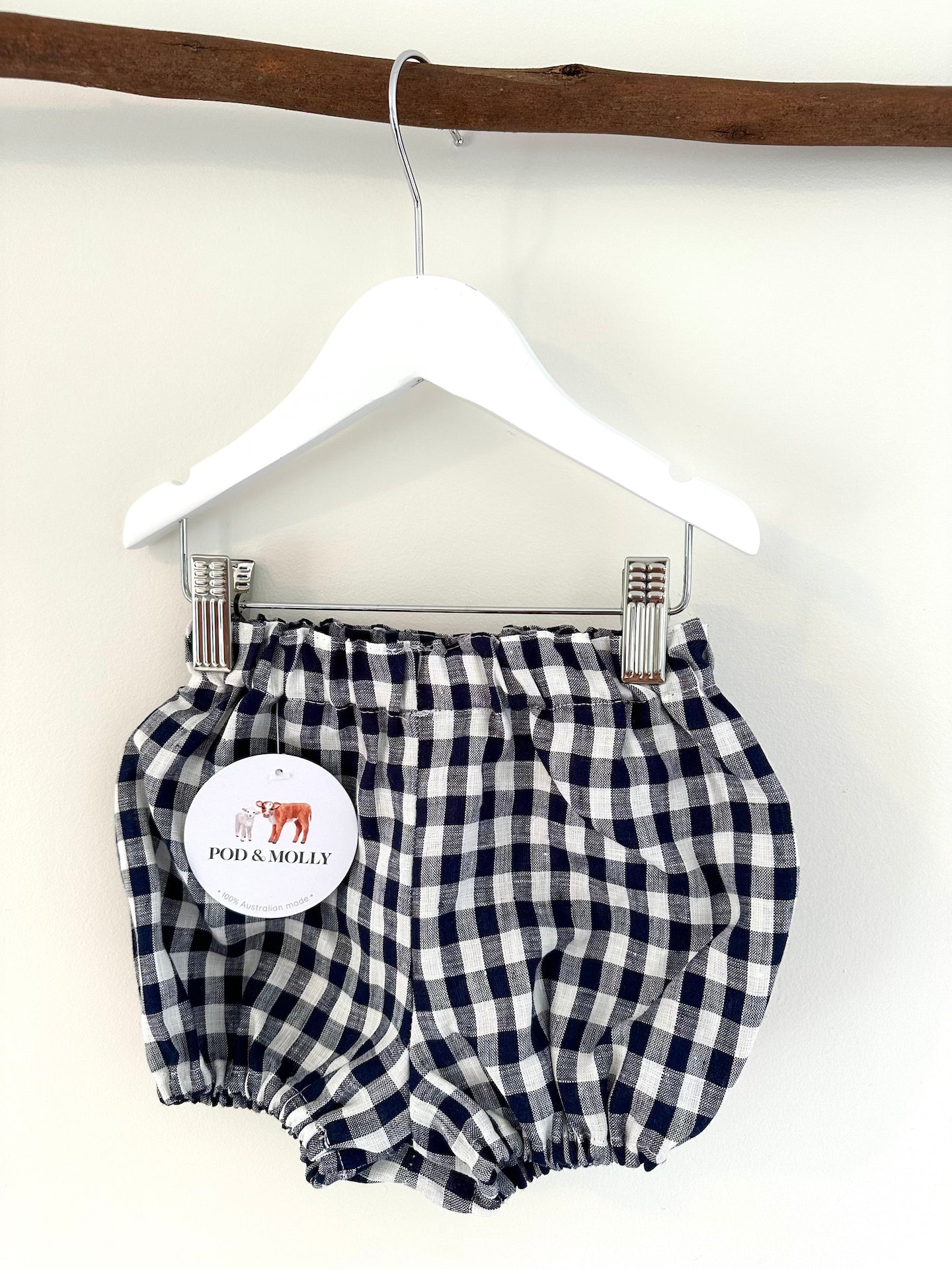 Frankie linen baby pants Navy check