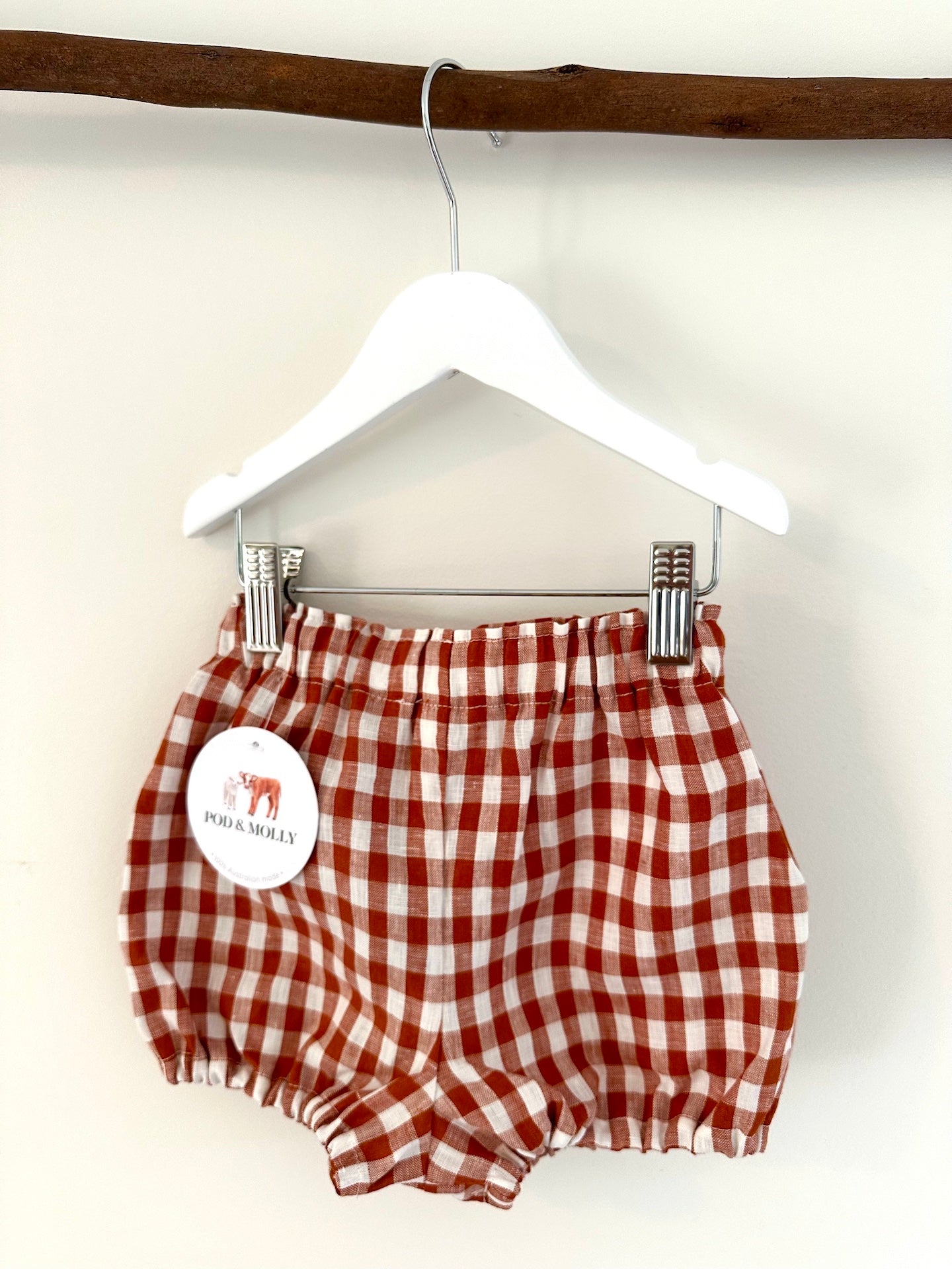 Frankie linen baby pants paprika check