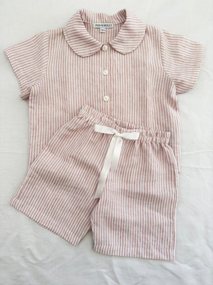 Girls Linen Short Sleeve Pyjamas