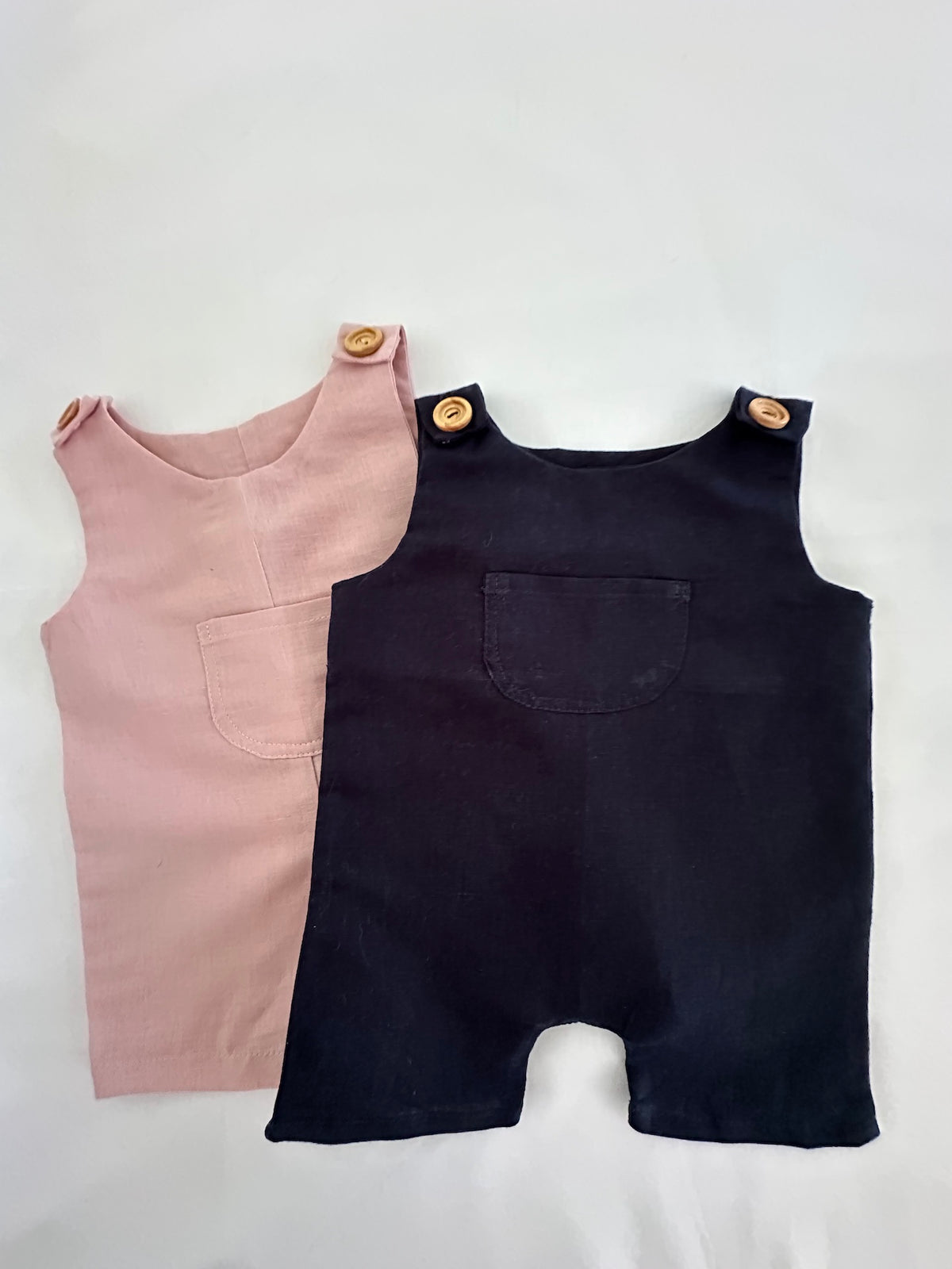 Pink or navy baby Romper in Linen
