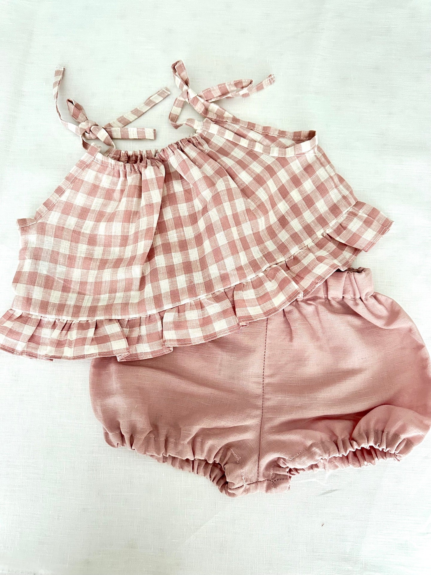 Milla 2 piece linen set Pink check