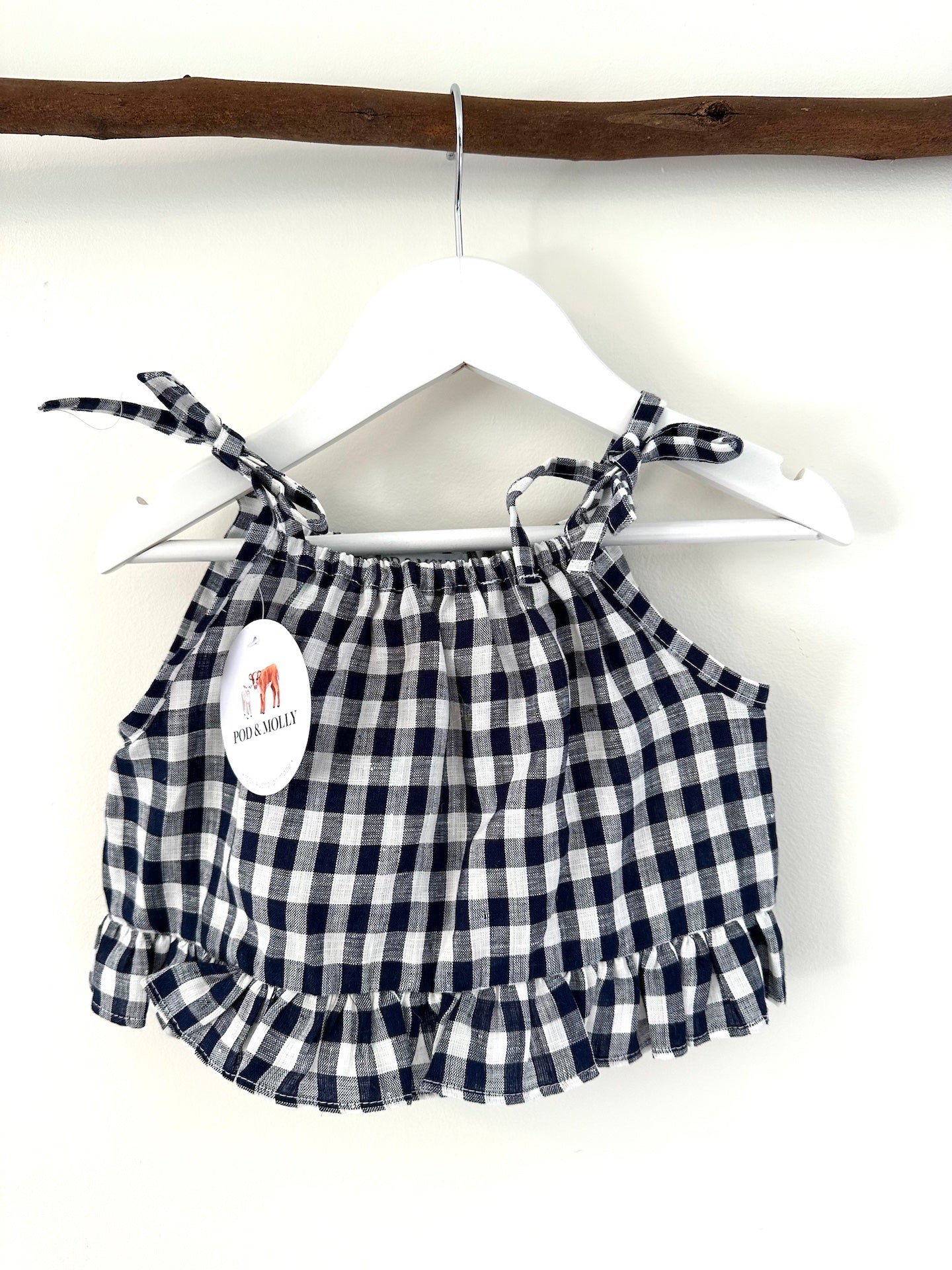 Milla linen baby top Navy check