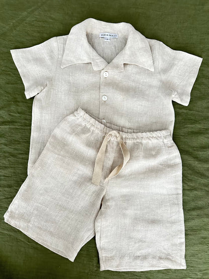 Boys short sleeve Oatmeal linen pyjamas