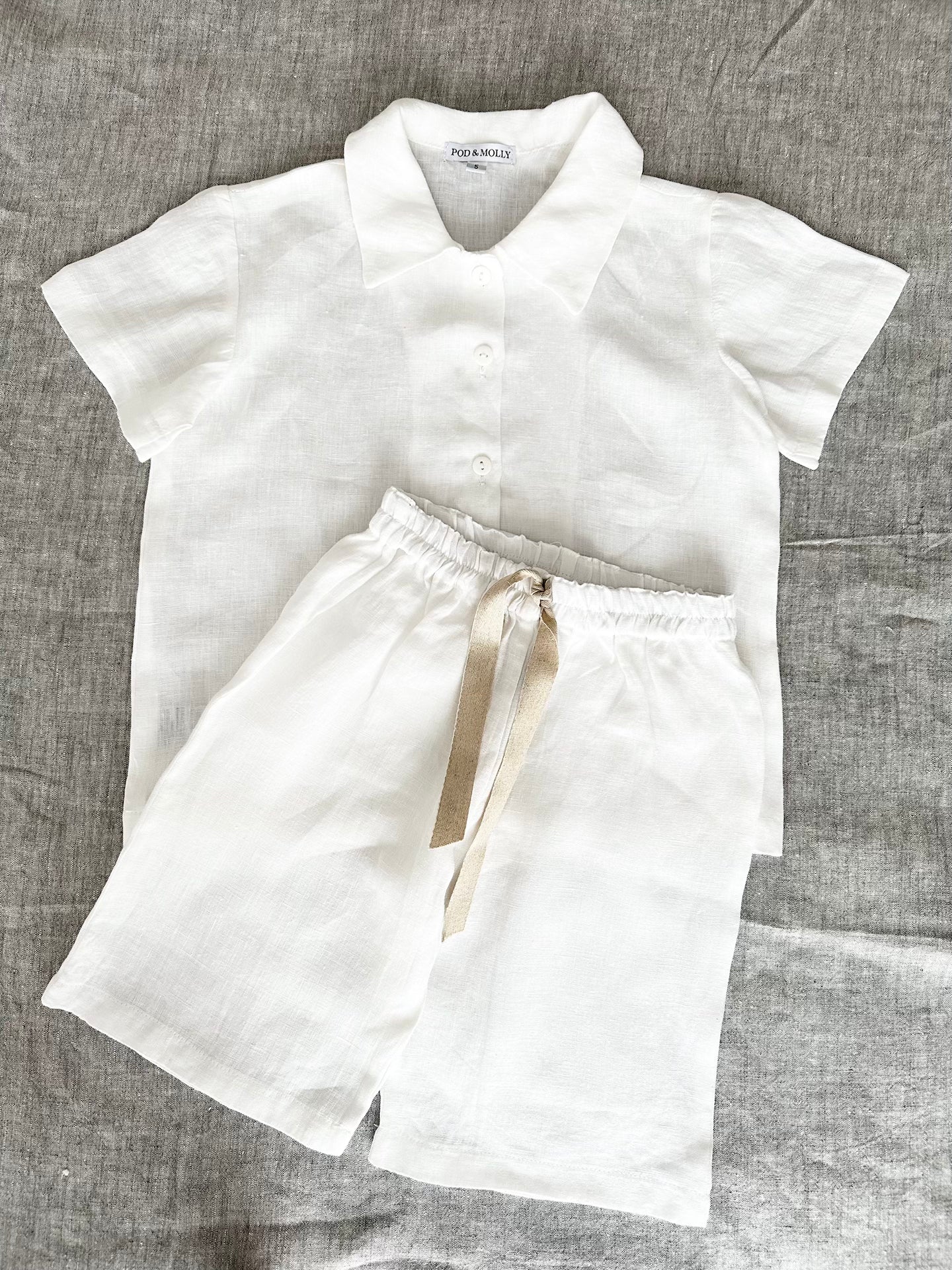 Boys short sleeve White linen pyjamas 