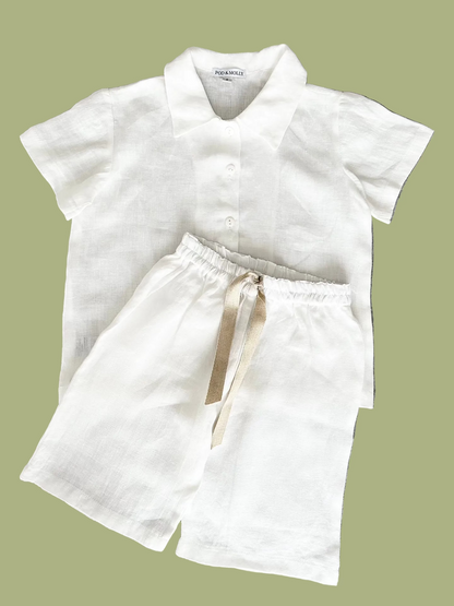 Boys short sleeve White linen pyjamas 