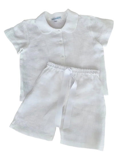 Girls White Linen short sleeve pyjamas