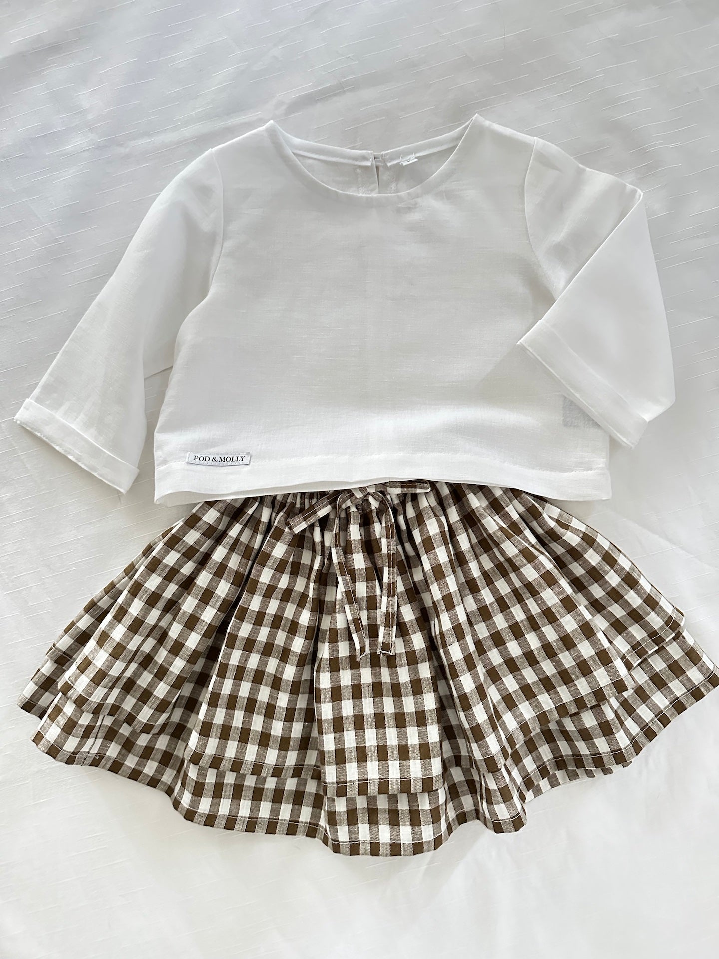 White Esther top and Olive check Ellie Skirt