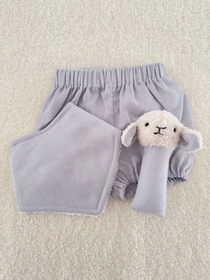 bib and pants set with soft toy