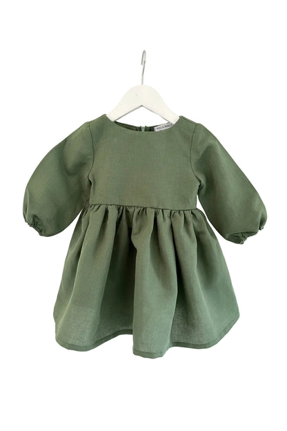 Sophia Olive linen long sleeve dress