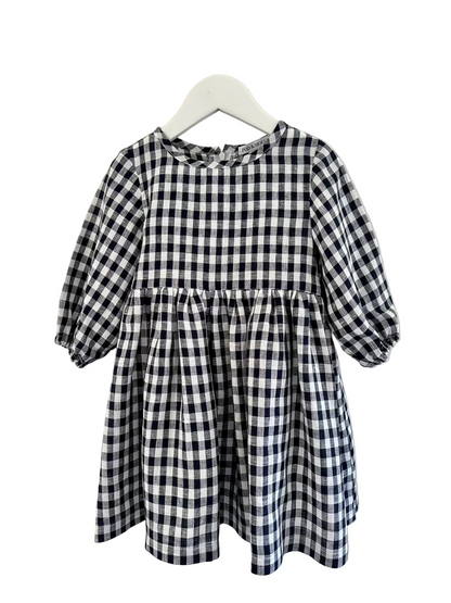Sophia Navy gingham Long sleeve dress