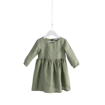 Olive linen  girls dress