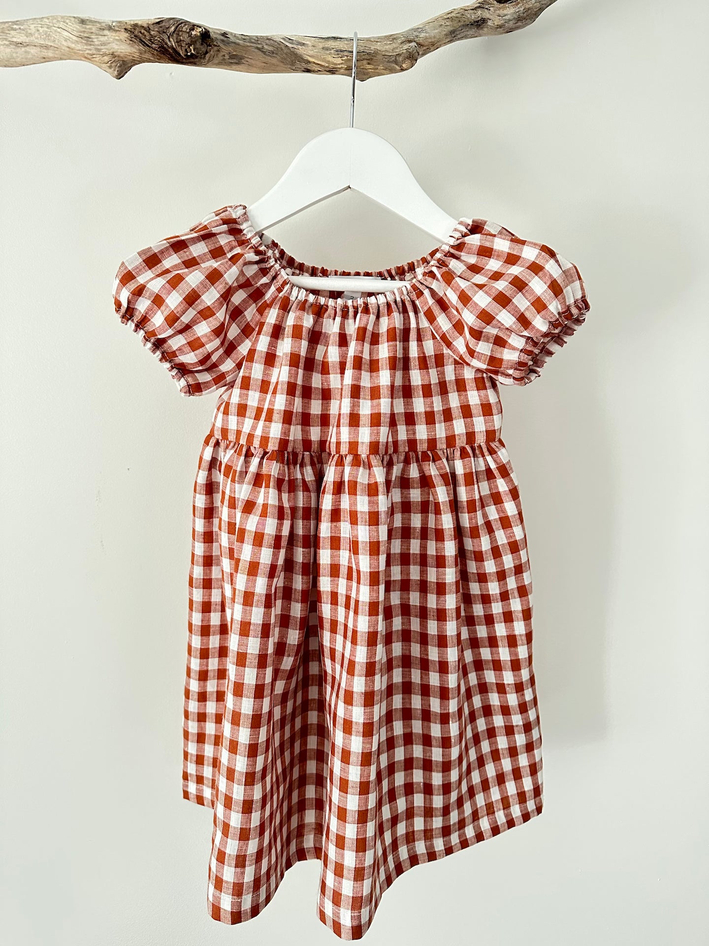 Stella linen gingham Dress paprika