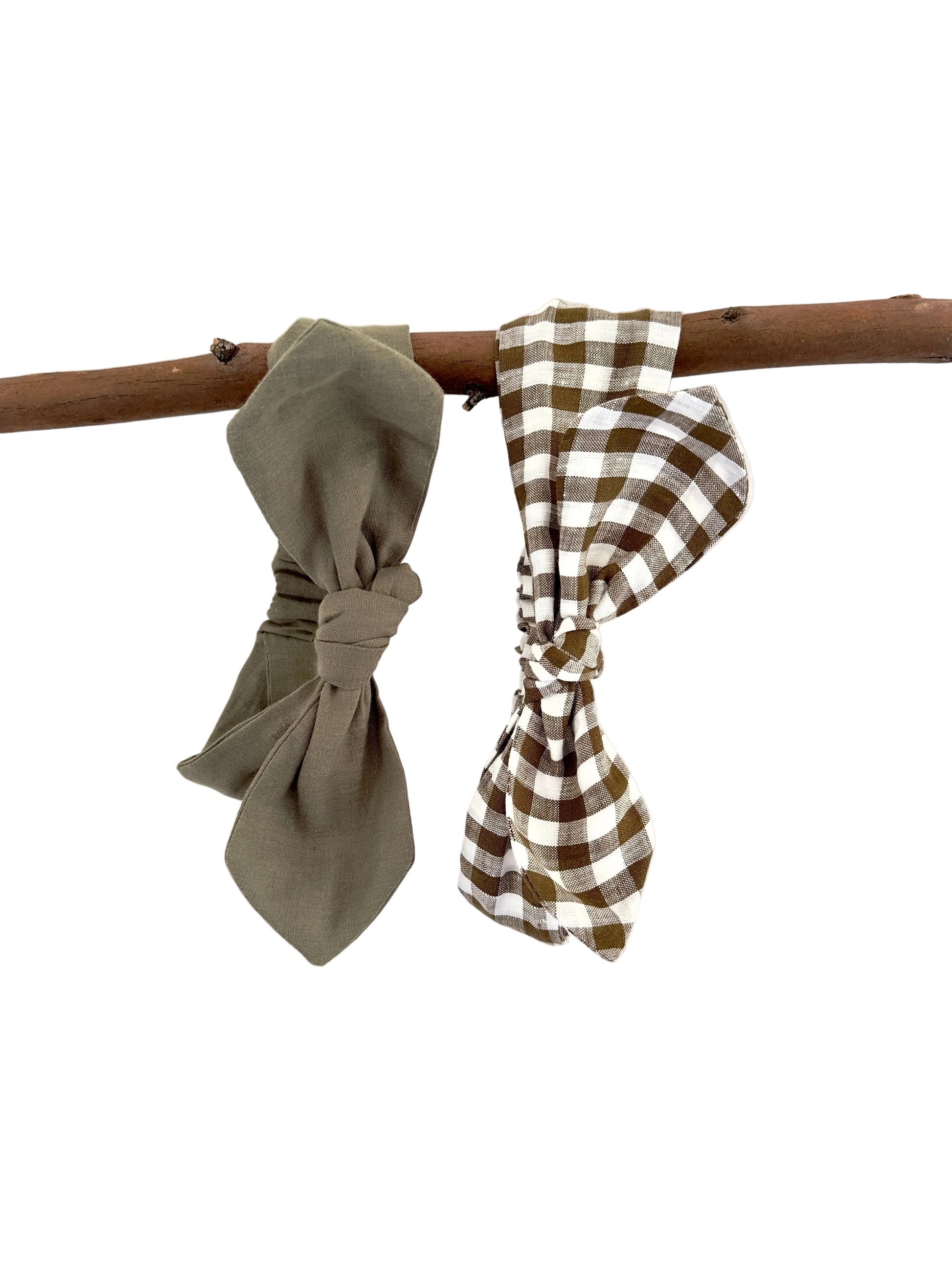 Bow Headbands Olive and gingham