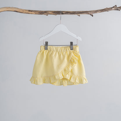 Girls ruffle Lemon linen skirt front