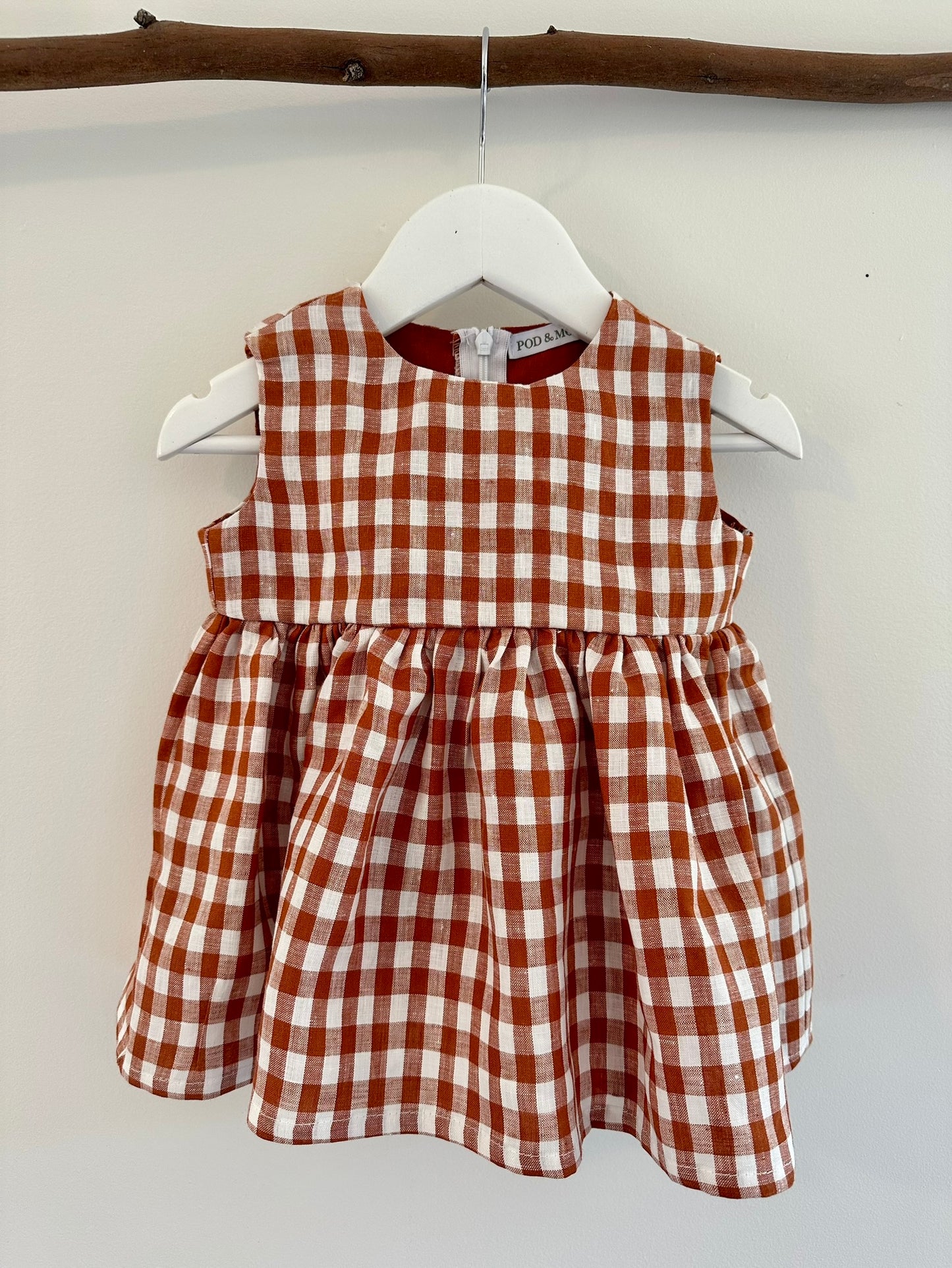 Olivia Linen baby dress paprika check