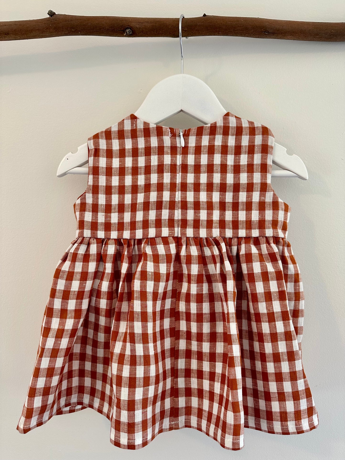 Olivia Linen baby dress paprika check back