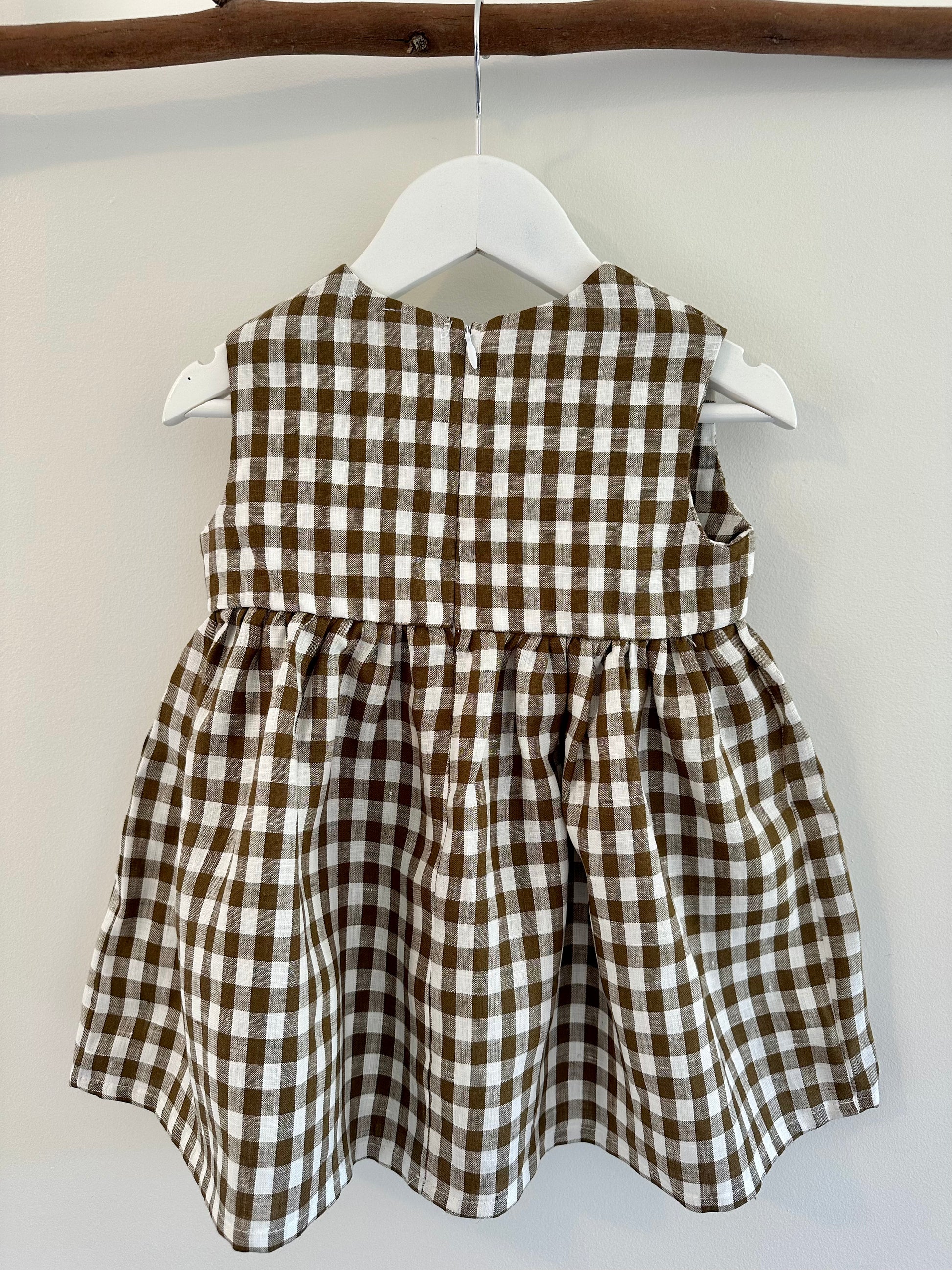 Olivia Linen baby dress Olive check