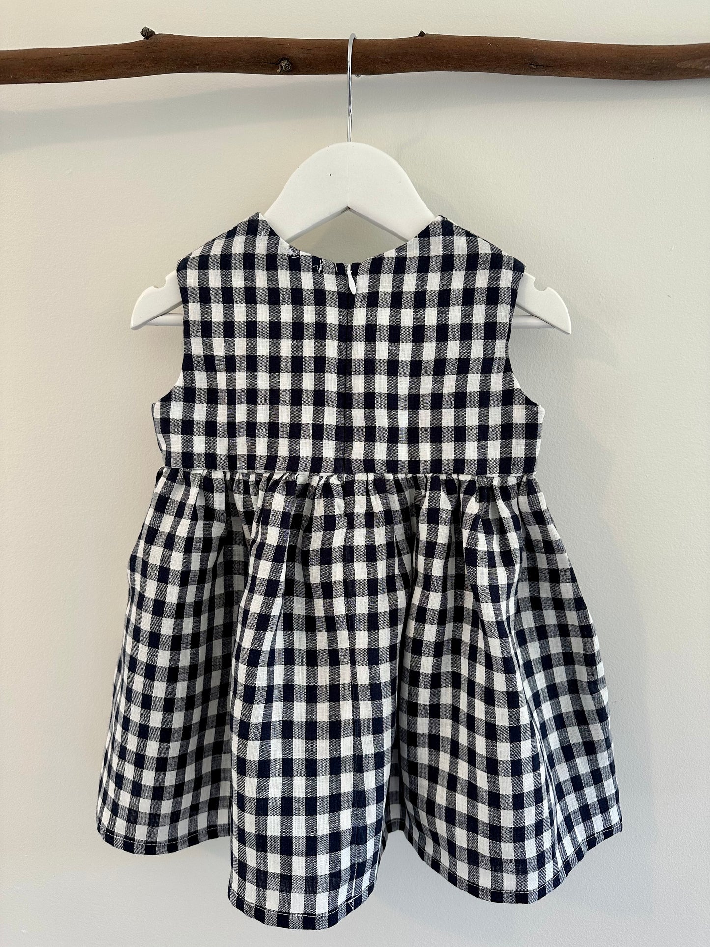 Olivia Linen baby dress navy check back