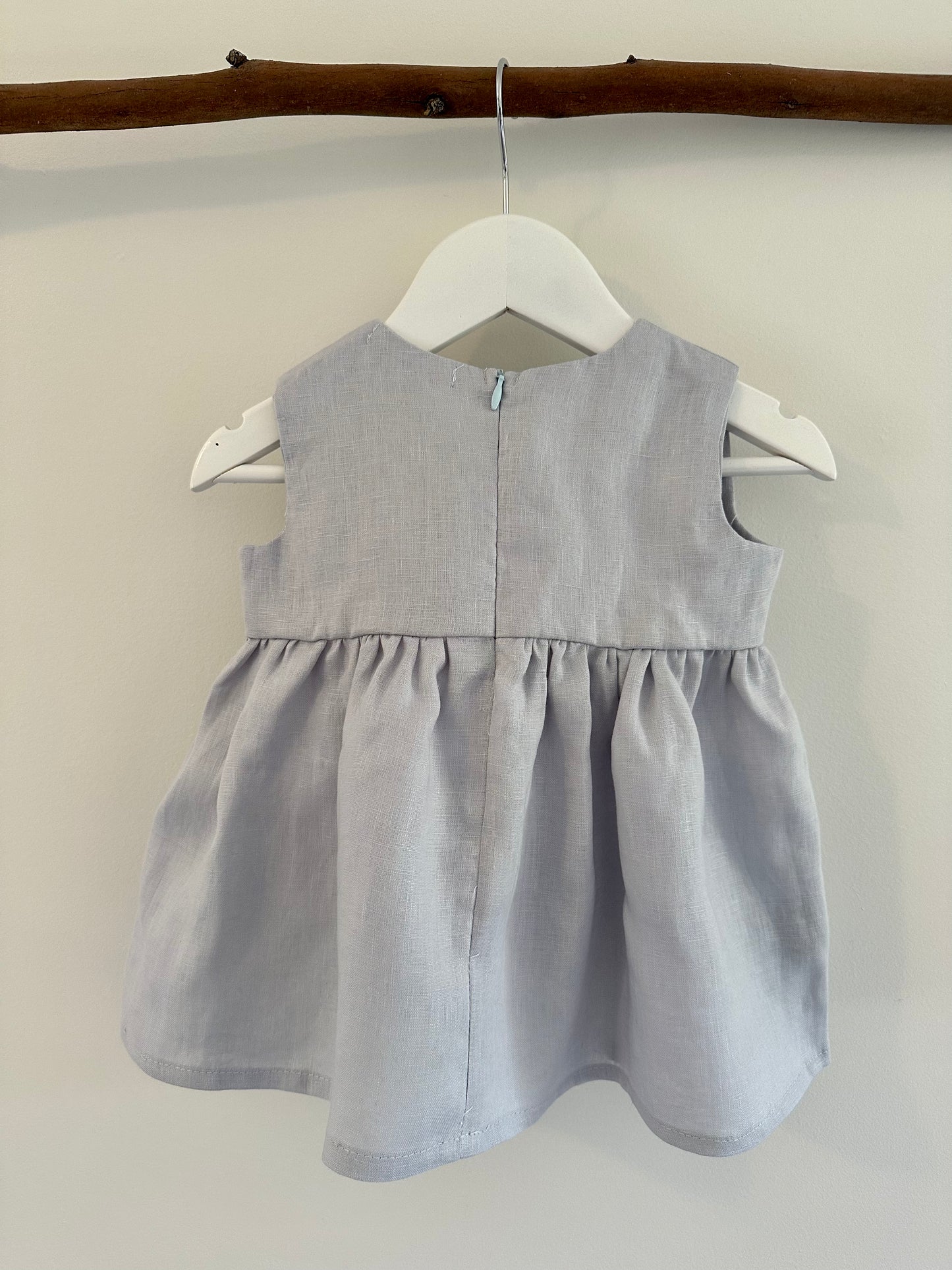 Olivia Linen baby dress pale blue back