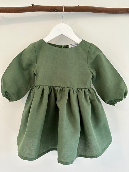 Sophie linen dress Kale front