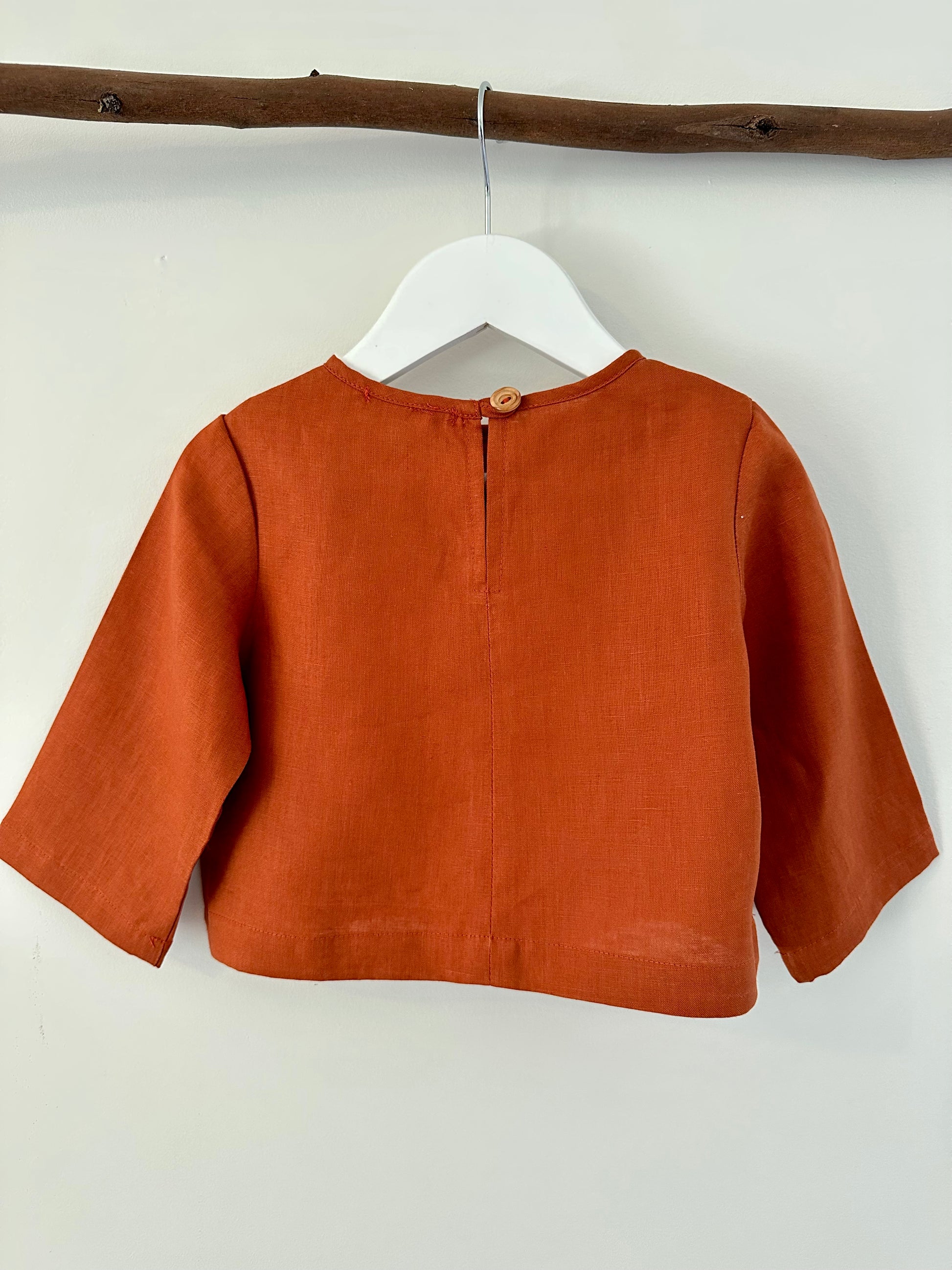 Esther girls linen top paprika back