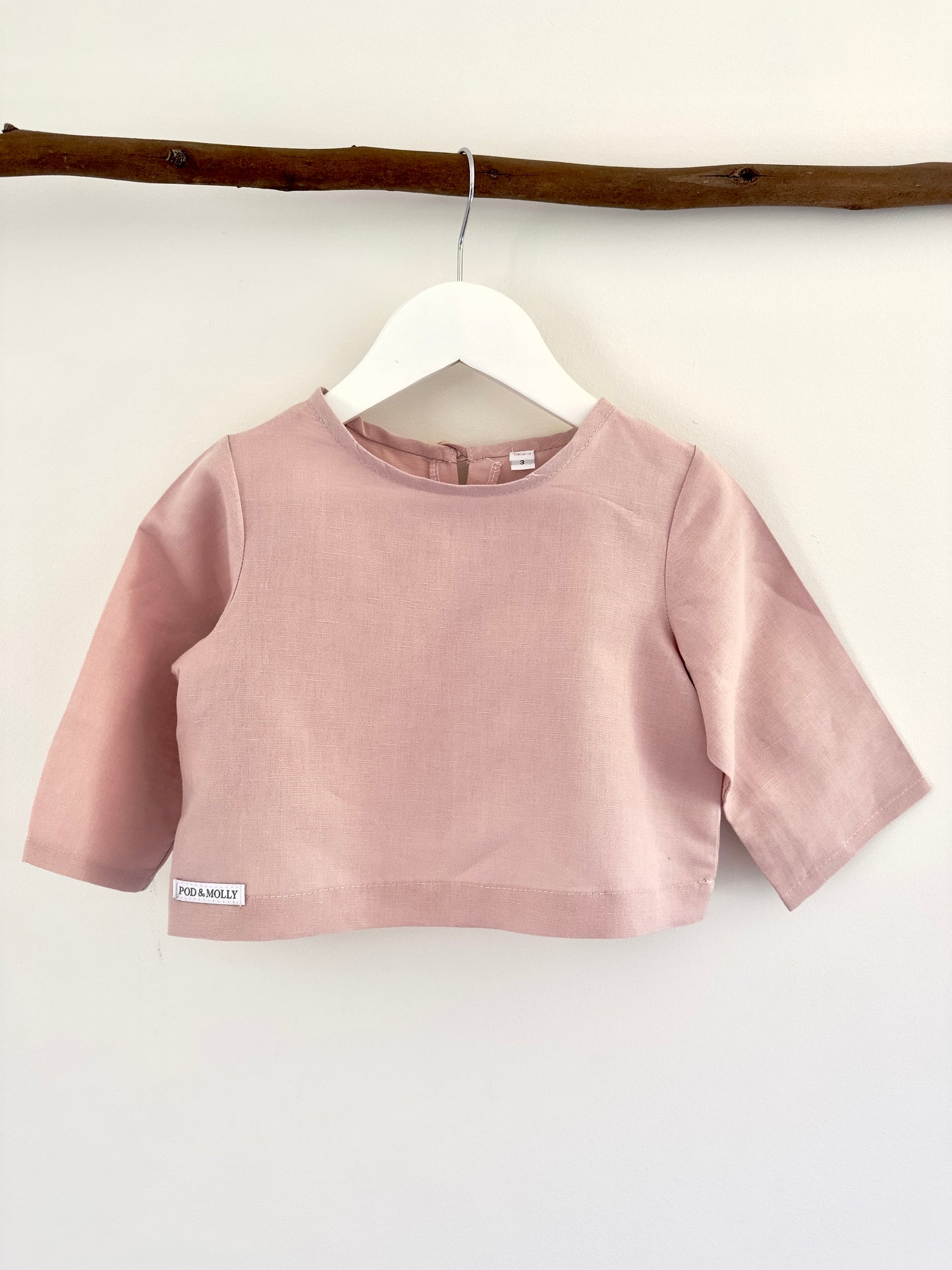 Esther girls linen top pink front