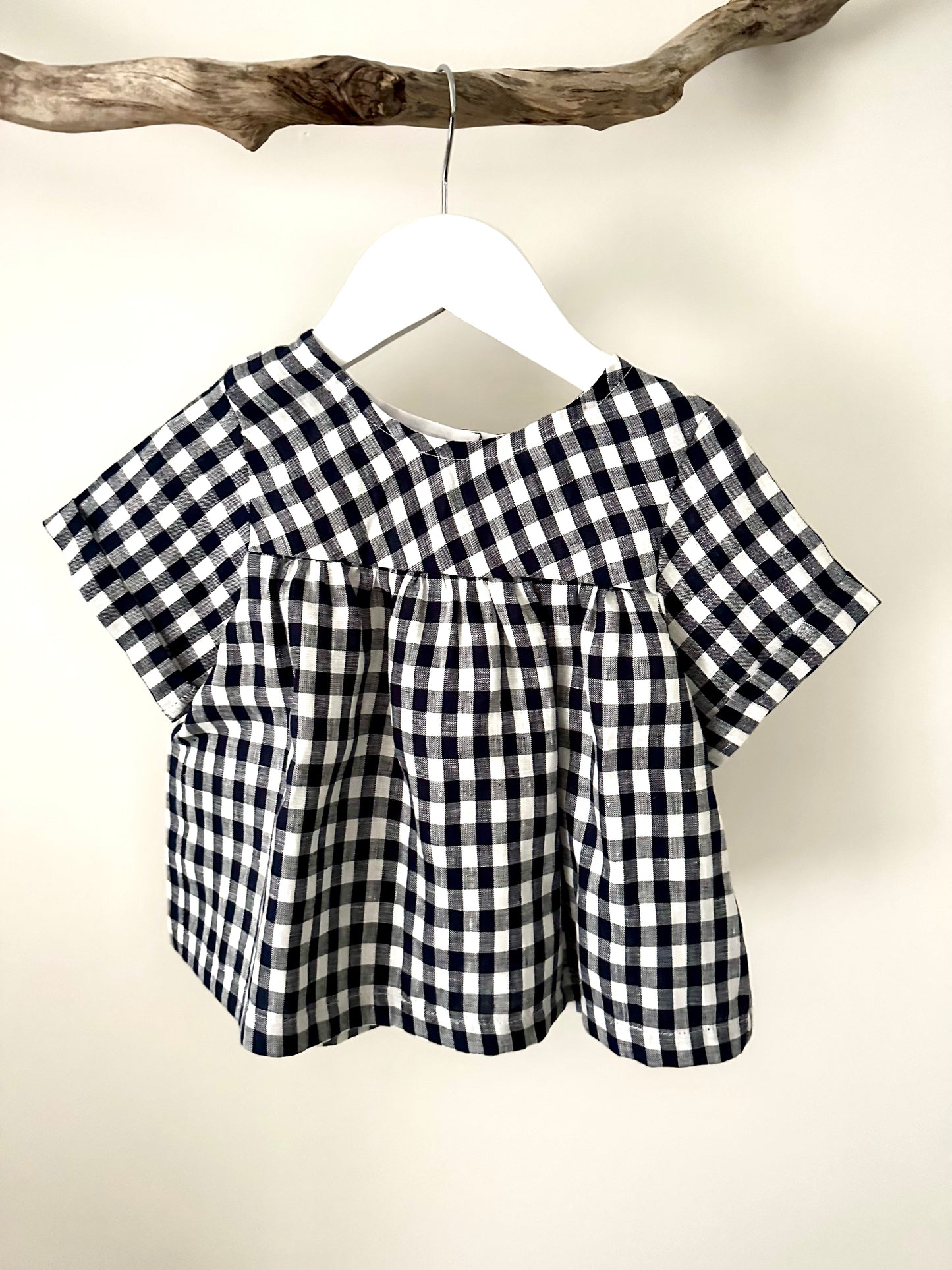 Lilly short sleeve linen gingham top