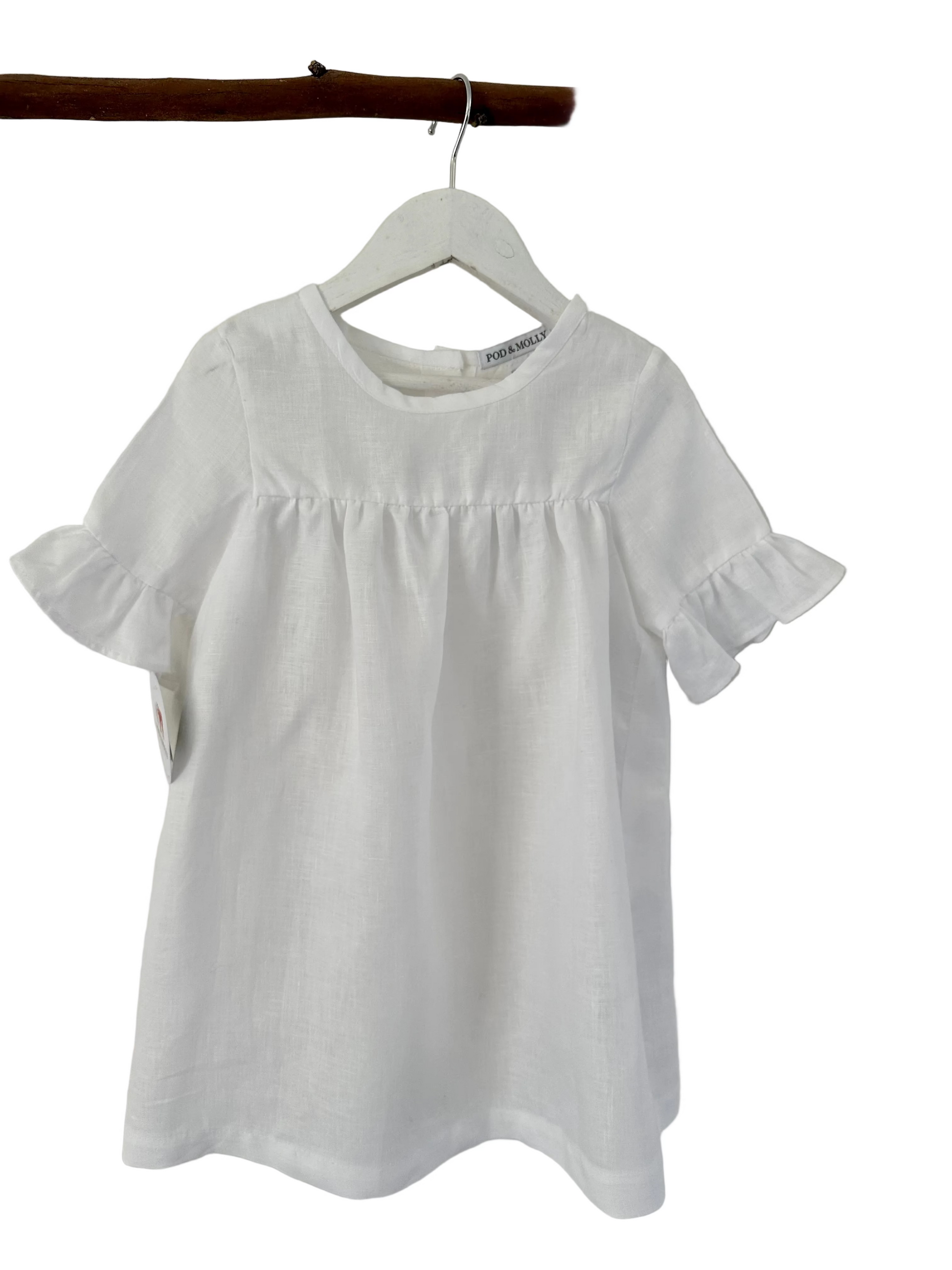 Girls Lilly dress white linen front