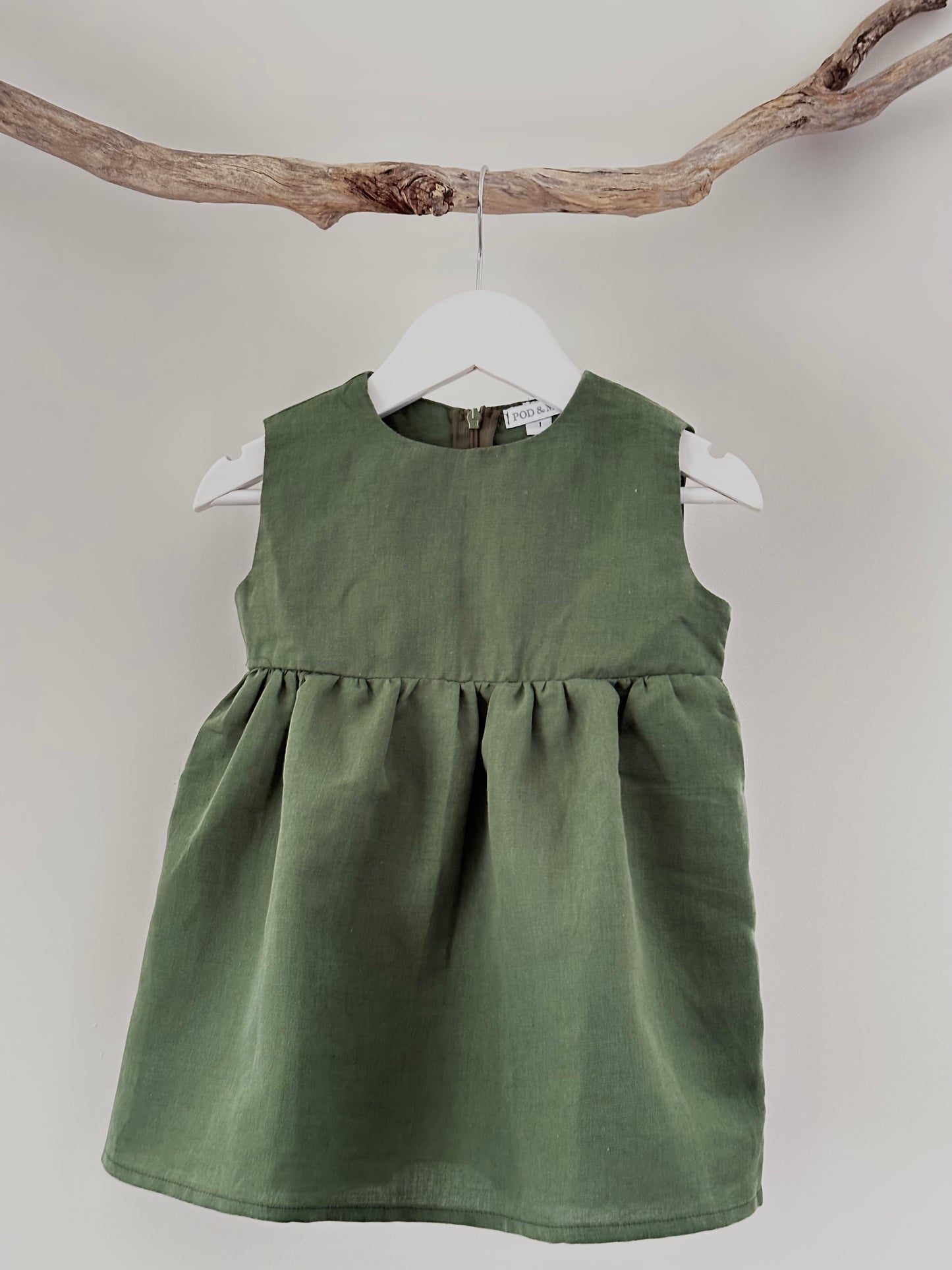 Olivia Linen baby dress kale