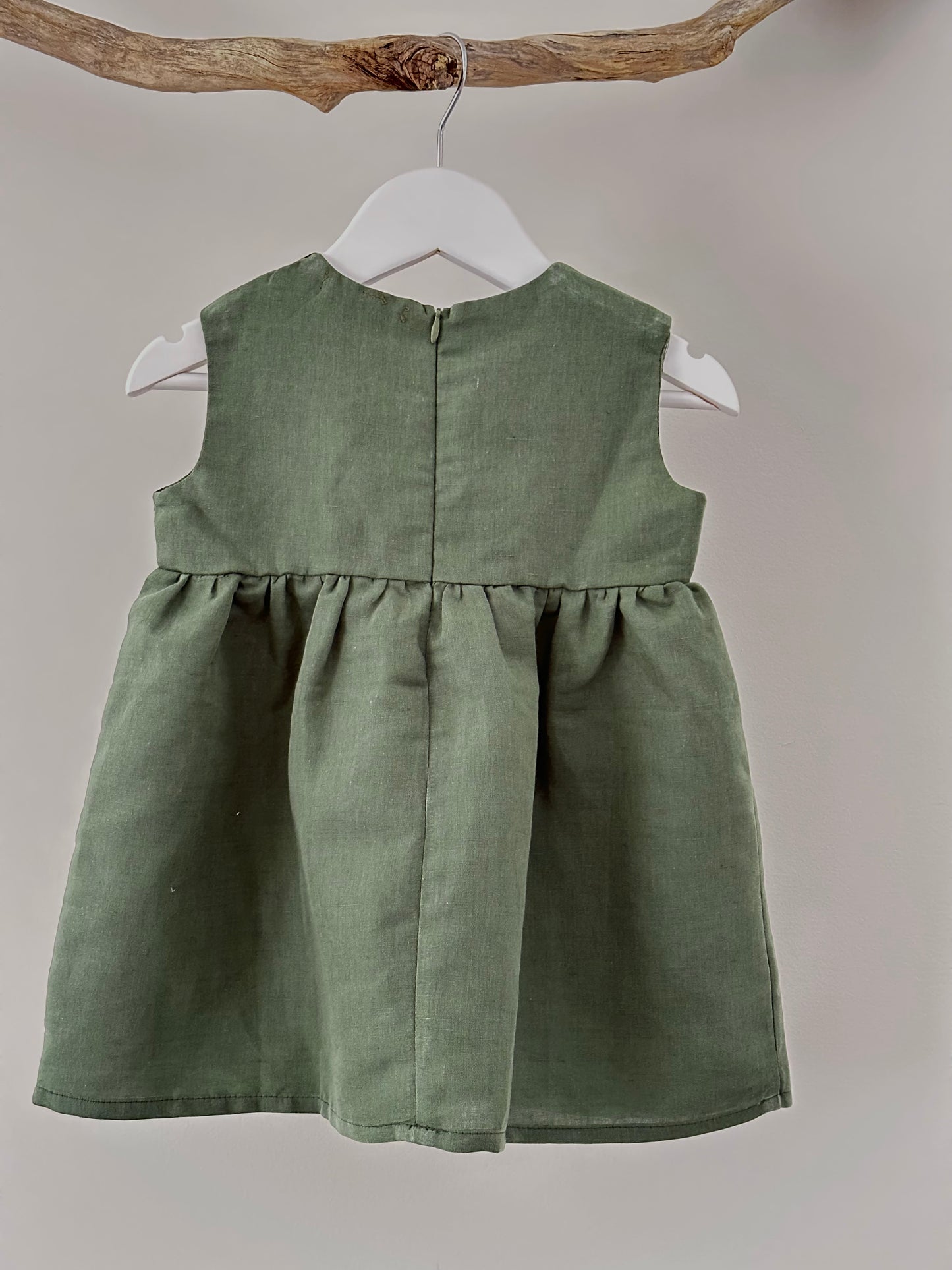 Olivia Linen baby dress kale back