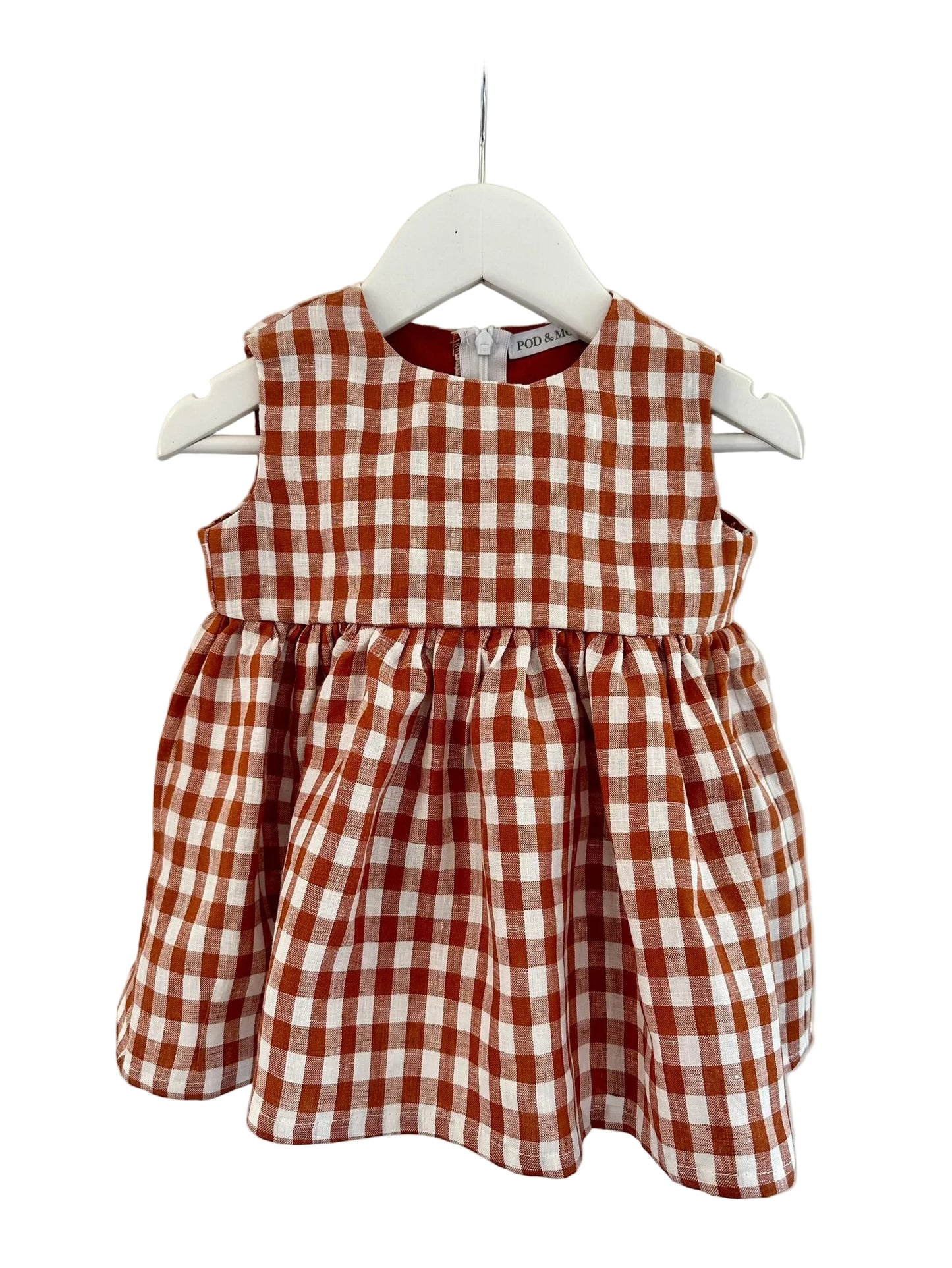 Olivia Linen baby dress paprika check